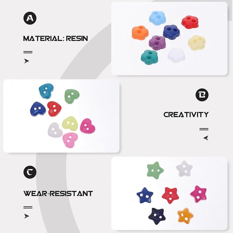 Mixed Color Resin Mini Buttons 300pcs Multi Shape DIY Craft for Doll Clothes Sewing - Image 3